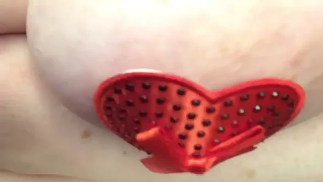 Teasing with Saggy Tits & Red Heart Nipple Covers 😘💖