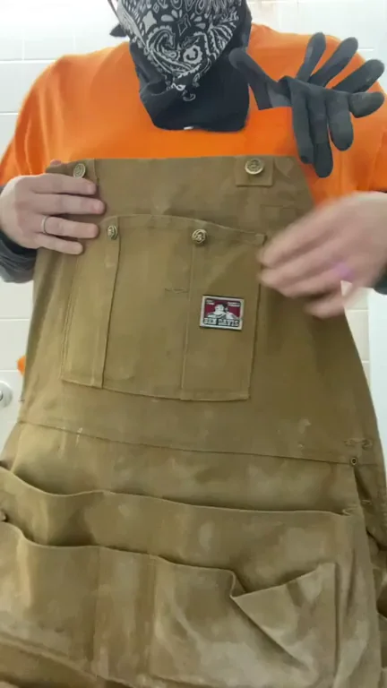 Blue Collar Babe Flashes Pink Pussy Under Work Overalls