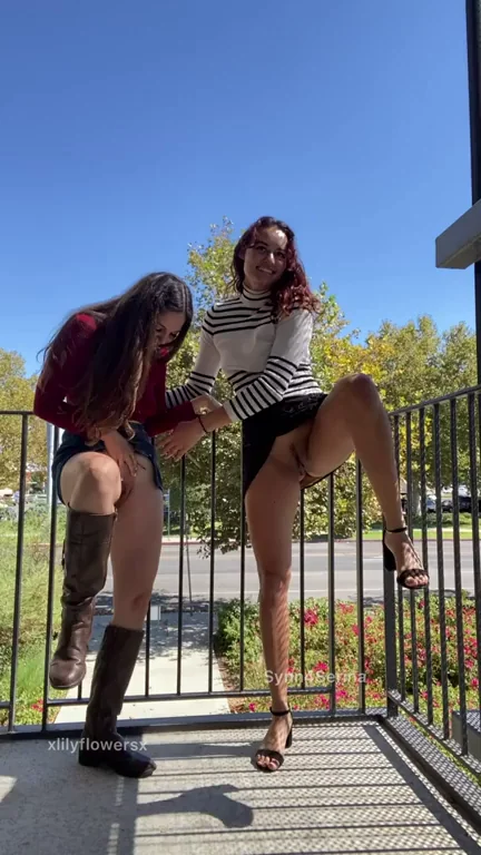 🔥 Slutty Lesbians Devour Pussy on Public Balcony GIF 😈