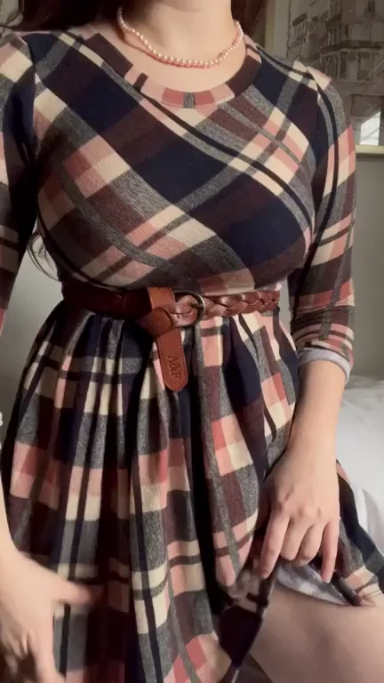 Braless No-Panty Plaid Dress Tease for College Teachers 😈🍑