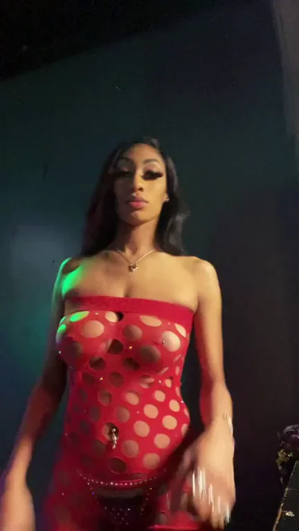 Thick Ebony TikTok Slut's Big Tits Poppin' in Red Mesh 😈🍈🍈