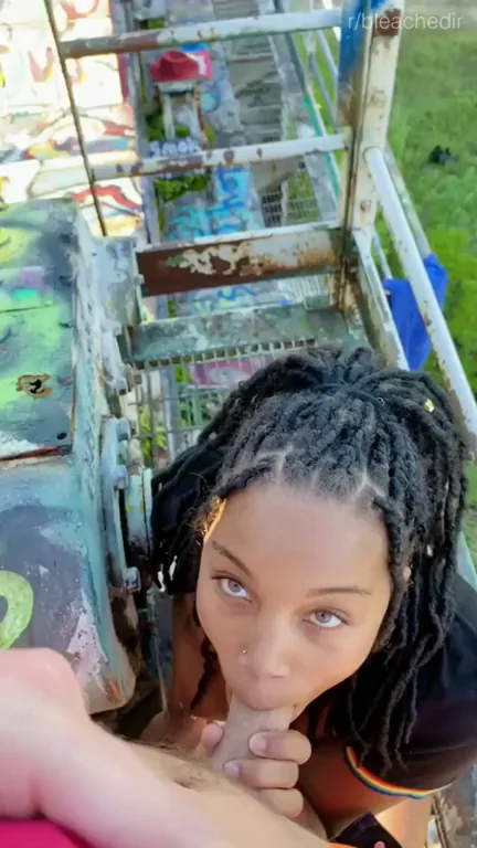Park Slut Ebony Gagging on Huge White Cock 🍆🌳💦