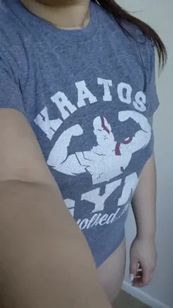 Busty Asian Goddess in Kratos Tee Teases Massive Tits