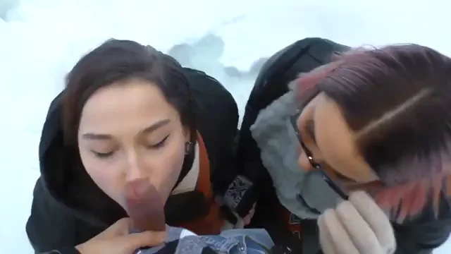 Snow on the ground, dick in their mouth