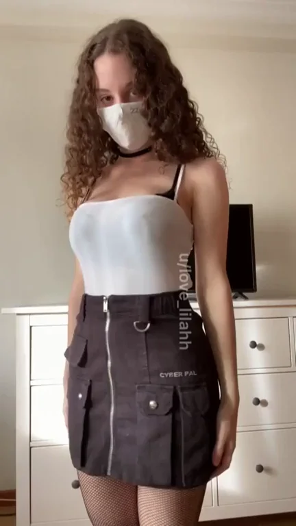 Curly-Haired TikTok Tease in Zipper Skirt & Sheer Panty Glow-Up