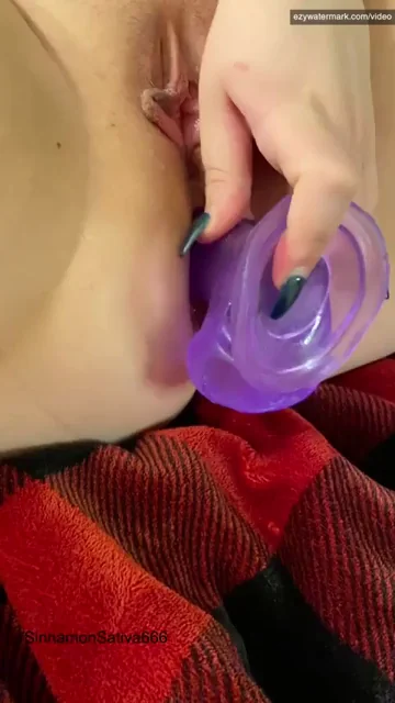 Horny Slut Stretches Tight Pussy with Thick Purple Dildo, Craving Real Cock