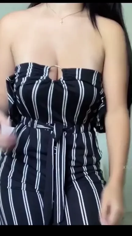 🔥 Epic Titty Drop in Striped Jumpsuit Slut! (Free Tease in Comments) 💦