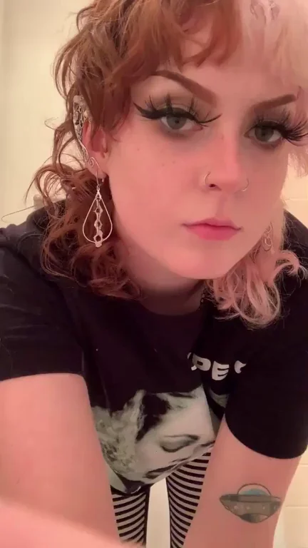 On or Off? Tits Out Tease in Black Tee & Stripes 😈🍒