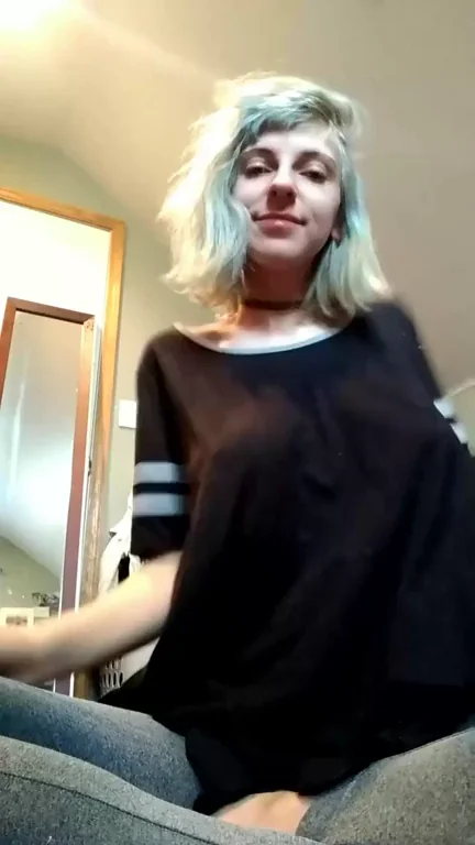 🔥 Blue-Haired Slut Teases Tits & Free Album Link in Comments 😈