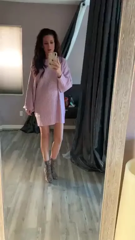 Preggo Slut Teasing Her Swelling Belly and Pussy in Pink Mini Dress