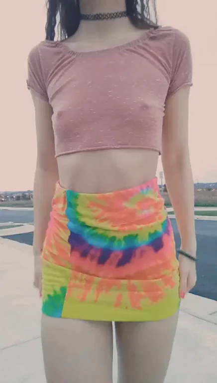 Solo Fun: Risky Public Skirt Flash & Ass Tease GIF