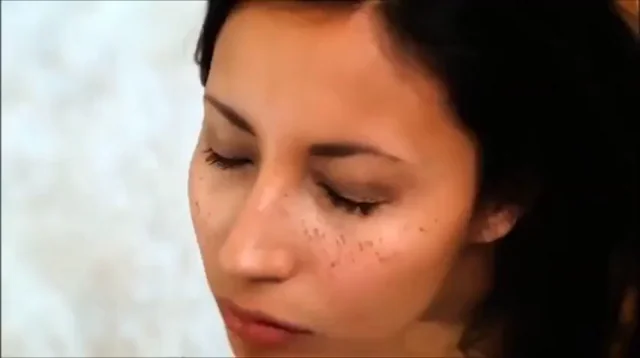 Blueyed Brunette With Freckles Getting Her Face Hosed In Watery Cumshot