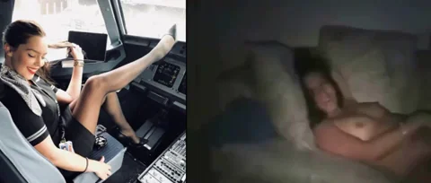 Pretty Smiling Flight Attendant - In Uniform and Playfully Masturbating at Home