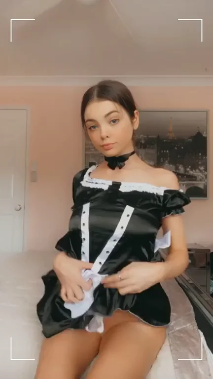Cute Maid Slut Flashes Her Perky Tits and Bare Pussy