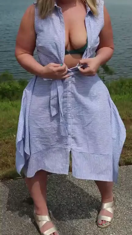 Lake Tease Slut Flashing Her Big Tits 😈🌊💦 [GIF]