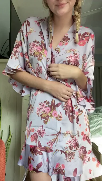 🔥 Busty Blonde Tease in Sheer Floral Robe 💋