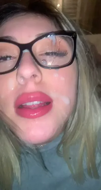 Glasses Drenched in Sticky Cum Facial Chaos