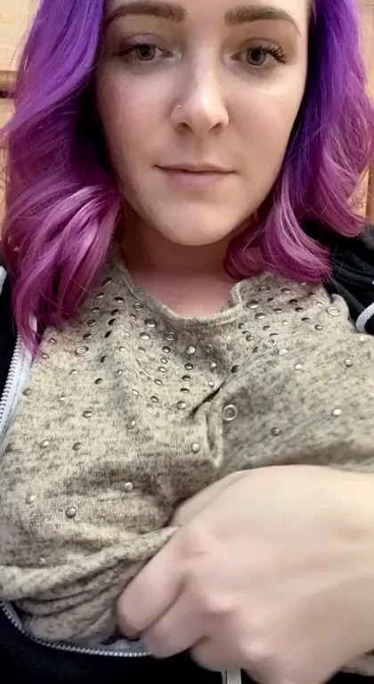 Purple-Haired Slut Unveils Her Massive Juicy Naturals