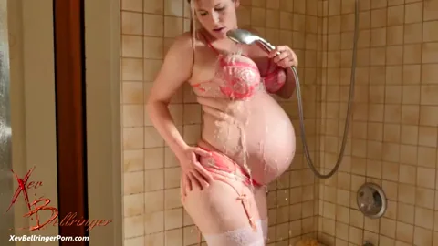 Preggo Xev Bellringer Soaps Up Her Massive Belly in Steamy Shower 💦🤰🍑