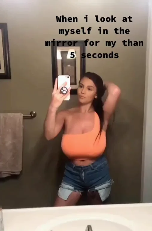 Rack City Mirror Tease: Tits Bursting Out in Seconds