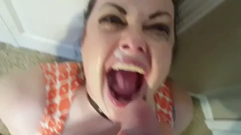💦 Drenched Cumslut Grinning with Mouth Wide Open 😍