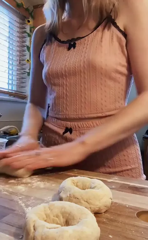 Play with My Natural Titties While I Bake Breakfast Bagels?