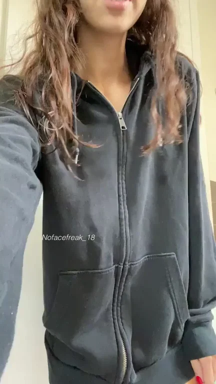 Fresh 18yo Slut Teases Tits and Pussy in Open Hoodie for Daddy