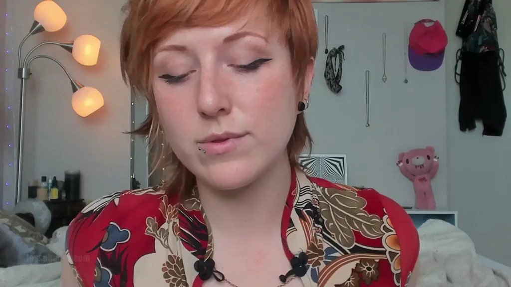 Nervous Freckled Cutie Strips in Fishnets & Fucks Glass Toy with Piercing Green Eyes