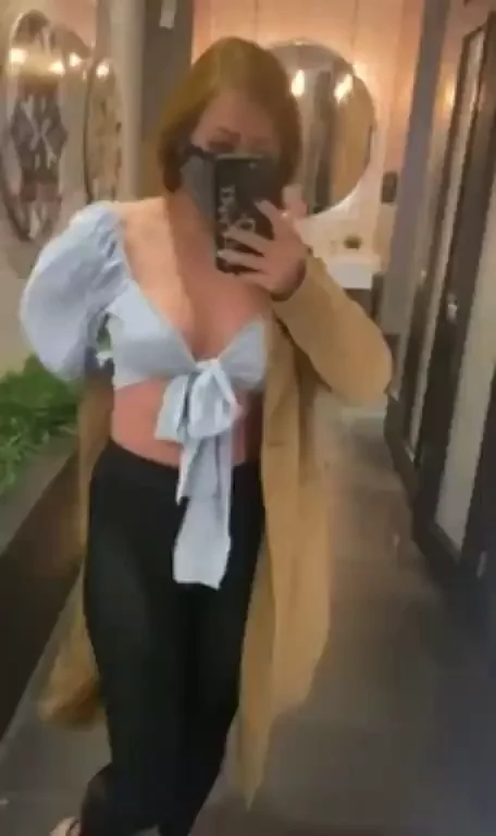 Ginger Teen Slut Teases Tits in Public Bathroom 😈🔥👅