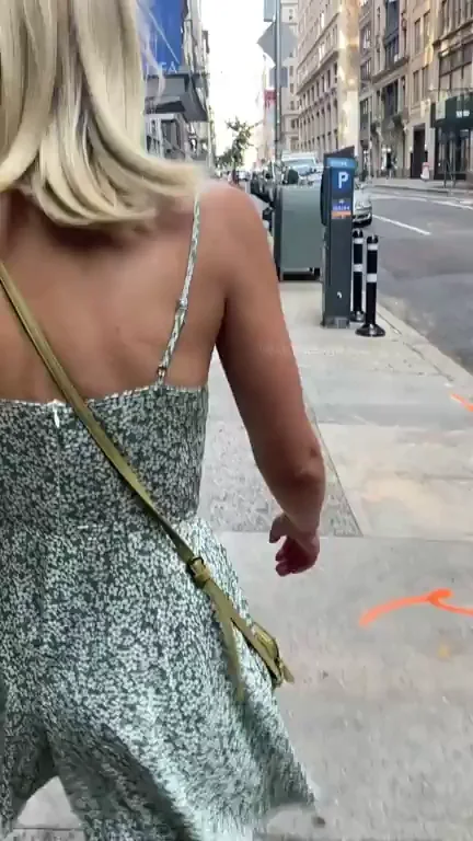 Tiny Booty Tease in Tight Dress 💚🍑 Public Street Strut