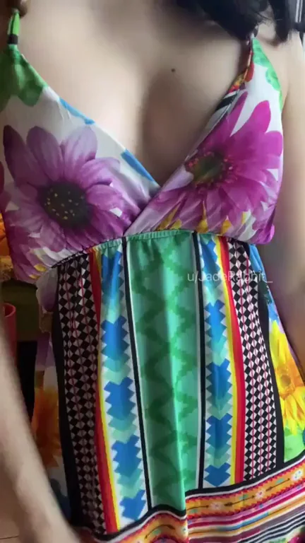 College Slut Teases Tits in Sexy Floral Dress 😈🍒