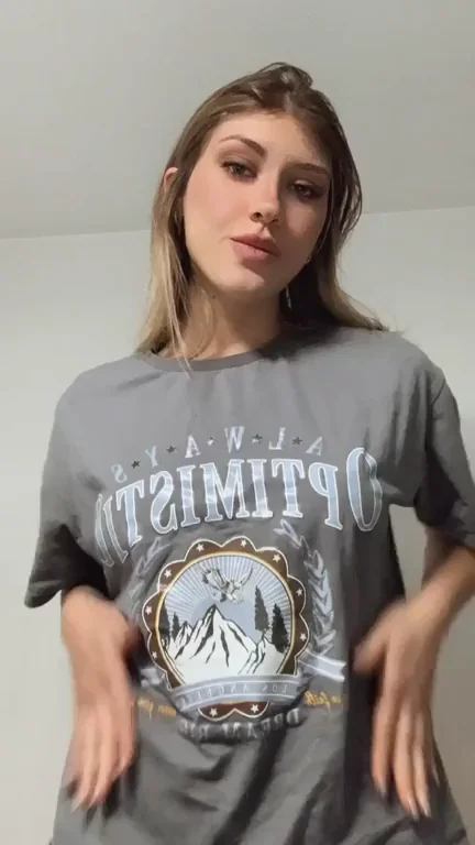 22YO Tease's Tight Pink Pussy Reveal in Oversized Tee