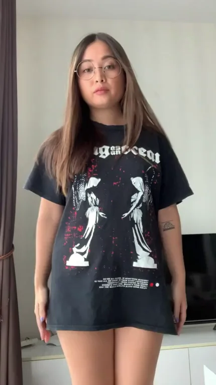 Asian Tease Lifts Shirt to Flash Perky Tits and Dripping Bare Pussy