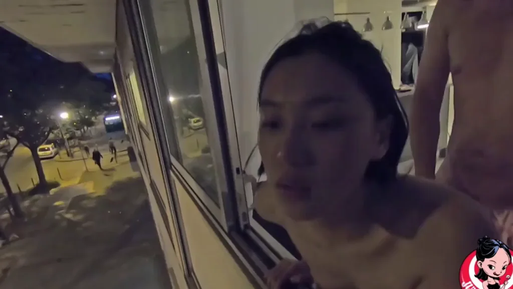 🌃 Naughty Asian Slut Gets Balcony Doggy Creampie 🍑💦