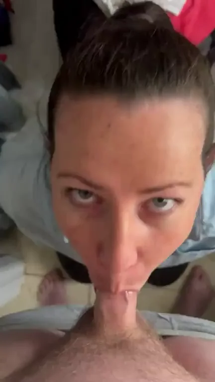Closet Seat Slut Deepthroats Hubby's Thick Cock Like a Pro