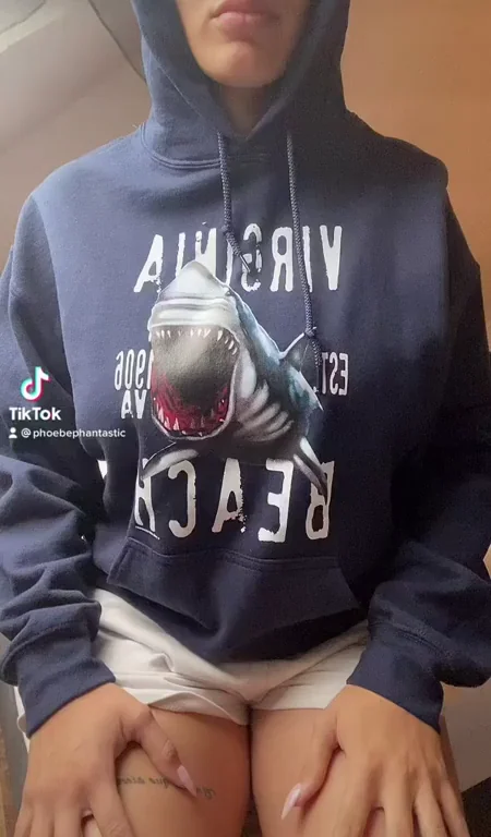 Hot Babe Teases Hip Cleavage in Shark Hoodie and Tight Outfits