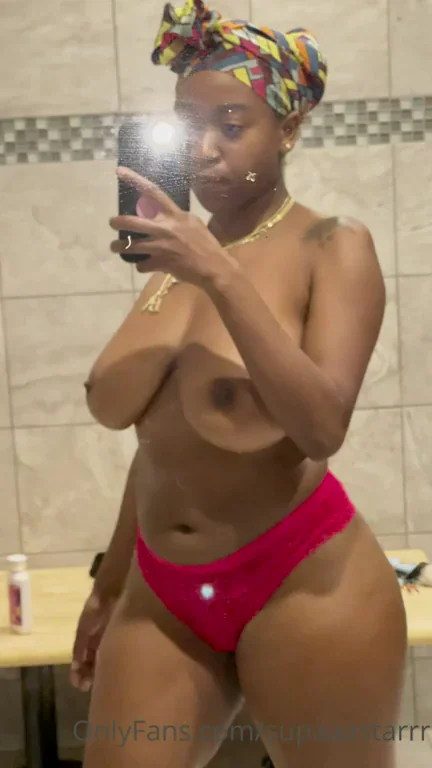 Ebony Bimbo's Massive Tits & Booty Twerk Tease in Red Thong