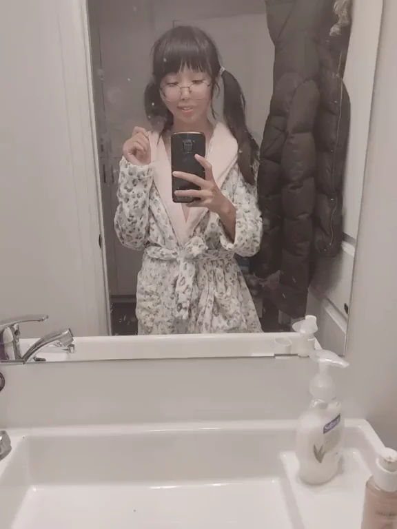Glasses Girl's 'Innocent' Robe Tease: Tits Out, Panties Dripping in the Mirror
