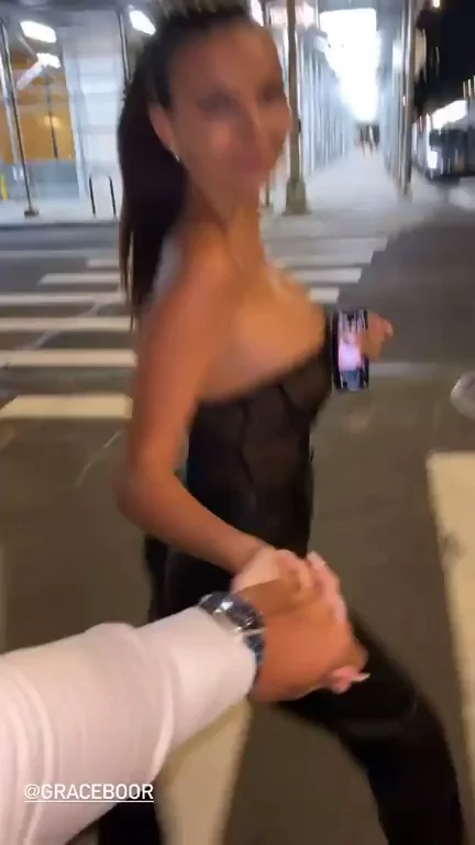 🍑 Tits Bounce Wild in Shiny Dress on Night Street Walk 🔥