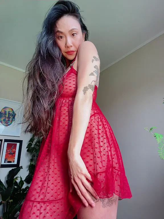 Cute Asian Babe Rocks Red Lace, Teasing Strip Show