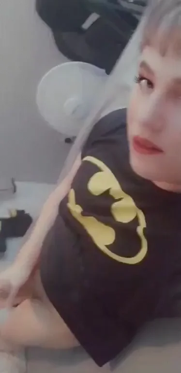 Batgirl Trans Slut Cums Hard in Iconic Batman Tee
