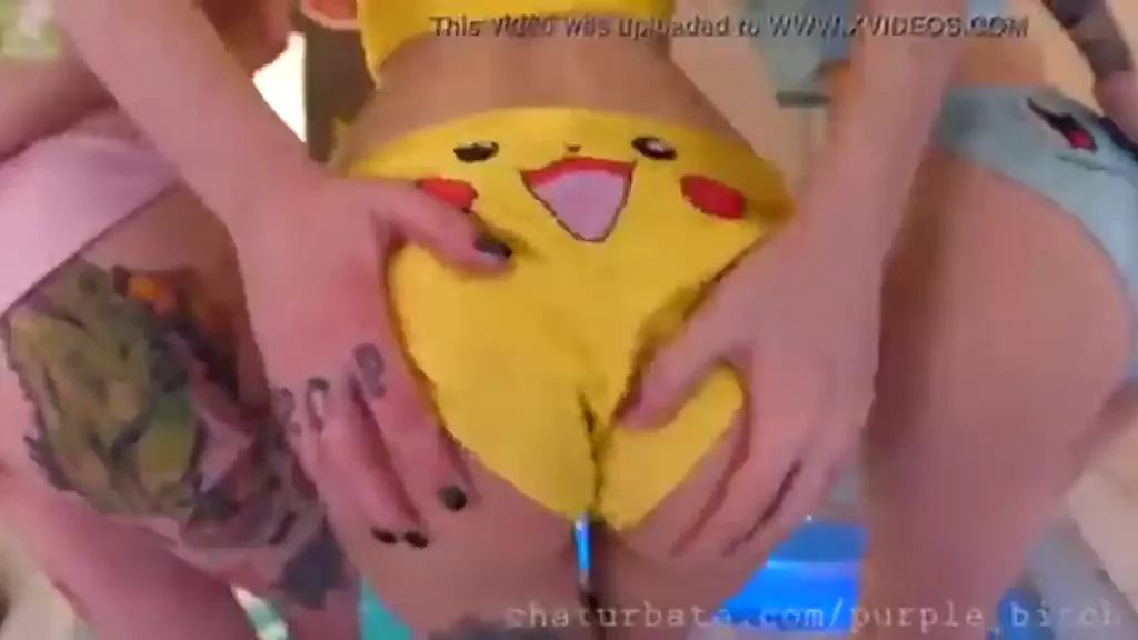 Pikachu cosplayer masturbating & fucking with a lesbian friend