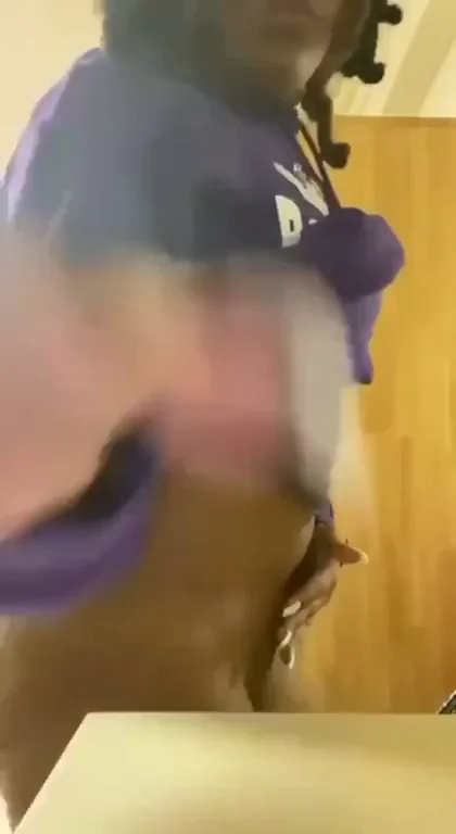 Thick Ebony PAWG Bends Over in Purple Hoodie, Teasing That Juicy Ass