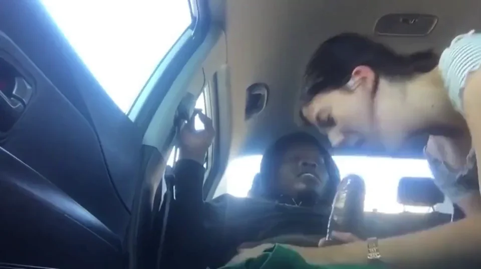Sucking that big fat cock on the backseat