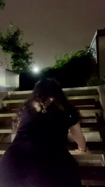 Outdoor Plug Tease: Slutty Steps Stroll with Ass Toy Glow