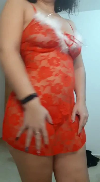 Curvy MILF's Red Lace Santa Lingerie Tease