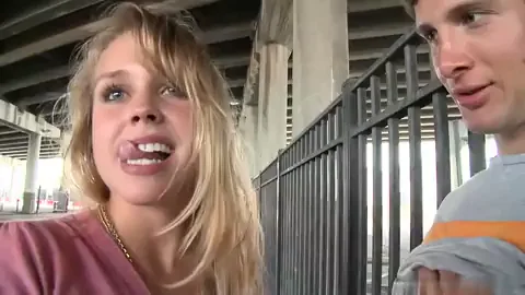 Blonde Teen's Outdoor Cock Grab 😈🔥 Camel Toe Tease