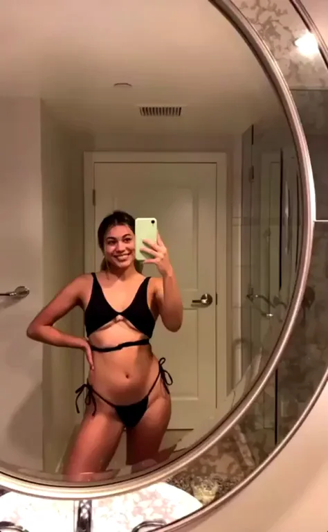 Cute Mixed Asian Babe Smiling in Sexy Black Bikini 😏👙