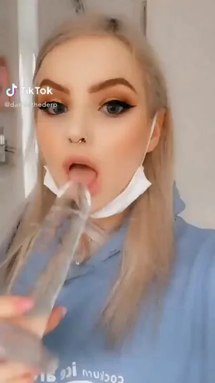 COVID Mask Slut Sucking Glass Dick on TikTok