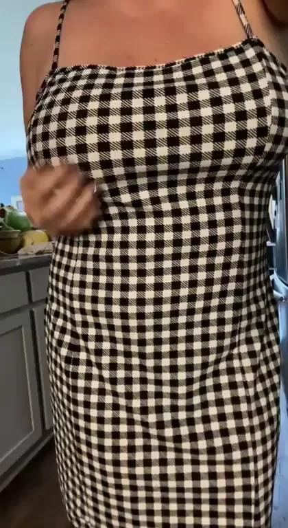 Gingham Slut Teasing Her Juicy Tits in the Kitchen 🔥👙